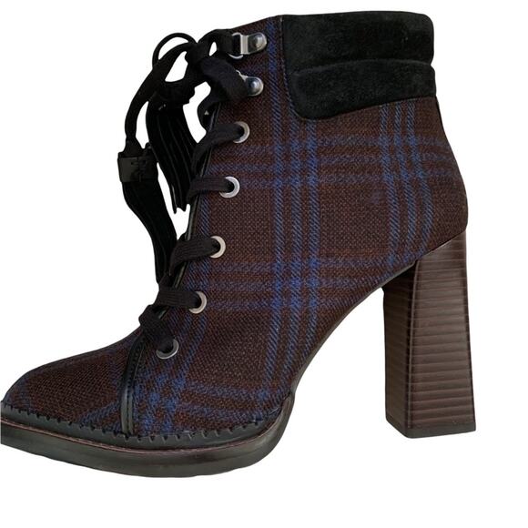 Sam Edelman Sondra Navy Plaid Lace Up Bootie Size 7 - Picture 12 of 12